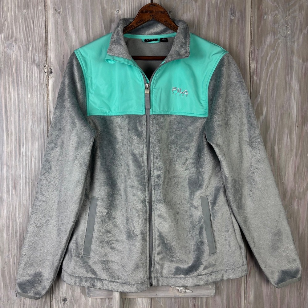 Fila Sport Fleece Jacket Mint Green Gray Zip Up Athletic Size‎ S